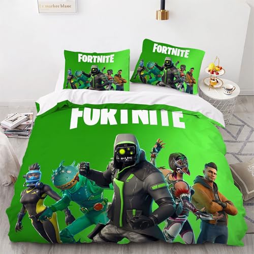 Kinder Bettwäsche Gamer 200 x 200 cm Fortnite Bettbezug Jungen Mädchen Cartoon Games Microfaser Bettwäscheset Grün Weiß Öko-TexBettbezug-Set Und 2 Kissenbezug (80 x 80 cm) with Zip von HavenVelvo