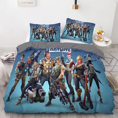 Kinder Fortnite Bettbezug 135 x 200 cm Jungen Mädchen Bettwäsche Gamer Cartoon Games Microfaser Bettwäscheset Blau Grau Öko-TexBettbezug-Set Und 1 Kissenbezug (80 x 80 cm) with Zip von HavenVelvo