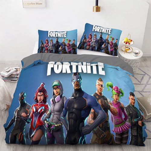 Kinder Fortnite Bettbezug 135 x 200 cm Jungen Mädchen Bettwäsche Gamer Cartoon Games Microfaser Bettwäscheset Blau Grau Öko-TexBettbezug-Set Und 1 Kissenbezug (80 x 80 cm) with Zip von HavenVelvo