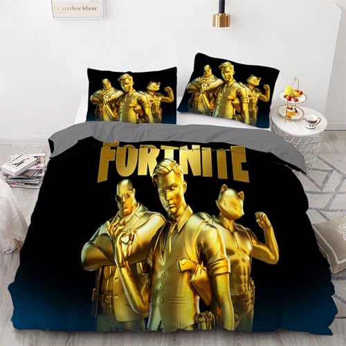 Kinder Fortnite Bettwäsche 155 x 220 cm Jungen Mädchen Bettbezug Gamer Cartoon Games Microfaser Bettwäscheset Gold Schwarz Grau Öko-TexBettbezug-Set Und 2 Kissenbezug (80 x 80 cm) with Zip von HavenVelvo