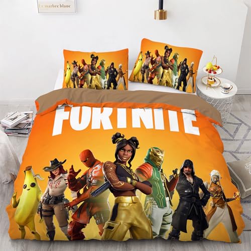 Kinder Gamer Bettbezug 100 x 135 cm Fortnite Bettwäsche Jungen Mädchen Cartoon Games Microfaser Bettwäscheset Orange Braun Öko-TexBettbezug-Set Und 1 Kissenbezug (40 x 60 cm) with Zip von HavenVelvo