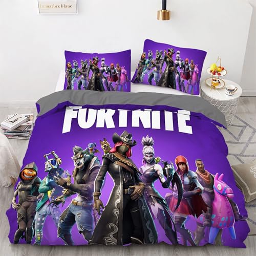Kinder Gamer Bettbezug 135 x 200 cm Jungen Mädchen Bettwäsche Fortnite Cartoon Games Microfaser Bettwäscheset Lila Grau Öko-TexBettbezug-Set Und 1 Kissenbezug (80 x 80 cm) with Zip von HavenVelvo