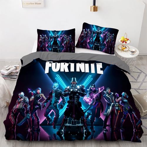 Kinder Gamer Bettwäsche 100 x 135 cm Fortnite Bettbezug Jungen Mädchen Cartoon Games Microfaser Bettwäscheset Dunkelblau Grau Öko-TexBettbezug-Set Und 1 Kissenbezug (40 x 60 cm) with Zip von HavenVelvo