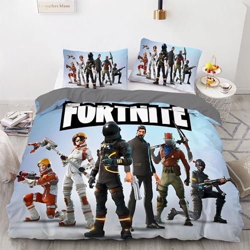 Kinder Gamer Bettwäsche 135 x 200 cm Jungen Mädchen Bettbezug Fortnite Cartoon Games Microfaser Bettwäscheset Hellblau Grau Öko-TexBettbezug-Set Und 1 Kissenbezug (80 x 80 cm) with Zip von HavenVelvo