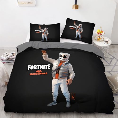 Kinder Gamer Bettwäsche 135 x 200 cm Jungen Mädchen Bettbezug Fortnite Cartoon Games Microfaser Bettwäscheset Schwarz Grau Öko-TexBettbezug-Set Und 1 Kissenbezug (80 x 80 cm) with Zip von HavenVelvo