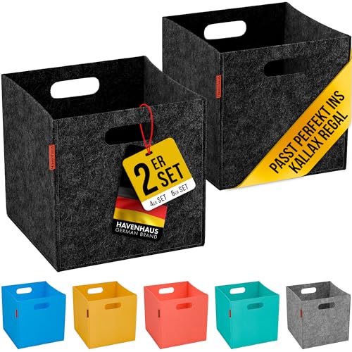 HAVENHAUS Filzkorb Aufbewahrung 2er Set dunkelgrau | Boxen Aufbewahrung Filz | Kallax Korb geeignet für Aufbewahrung im ganzen Haus | Aufbewahrungsbox Filz 30x30x30cm Kallax Boxen | 4mm extra stabil von Havenhaus