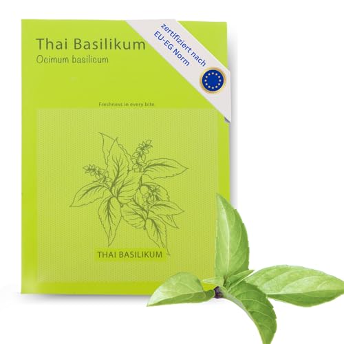 HAVENHAUS Thai Basilikum Samen zur Anzucht | Ocimum basilicum Thai Basil Samen 50 Stück für Anzucht drinnen & draussen ideal ab März | zertifziertes Saatgut mit detaillierter Anleitung auf Rückseite von Havenhaus
