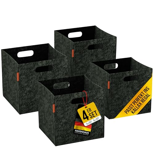 Havenhaus Filzkorb Aufbewahrung 4er Set Anthrazit Grau | 4 Boxen Aufbewahrung Filz | Körbe geeignet für Aufbewahrung im ganzen Haus | Körbe Aufbewahrung 30x30x30cm Filzbox Regalkörbe von Havenhaus