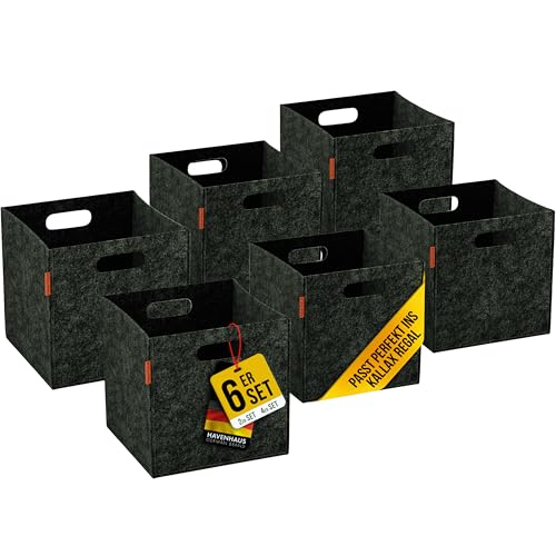 Havenhaus Filzkorb Aufbewahrung 6er Set Anthrazit Grau 30x30x30cm | 6 Boxen Aufbewahrung Filz | Kallax Korb geeignet für Aufbewahrung im ganzen Haus | Aufbewahrungsbox 30x30x30 | Kallax Boxen von Havenhaus