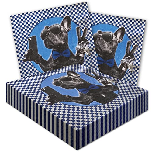 Havercamp Coole Bulldoggen-Servietten, 48 Stück Wunderschön bedruckt, quadratisch, gefaltet, 16,5 cm Passend zu Cool Bulldog & 16 Blue Collection-Artikeln im Havercamp Store von Havercamp