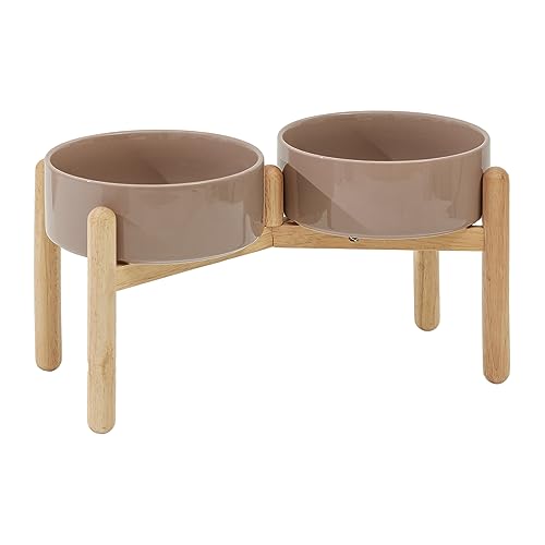 Havniva Keramischer Hundenapf 21 cm mit Ständer für Hunde großer Rassen, Futter- und Wassernapf (Doppelnapf mit Ständer -brauner Kaffee) von Havniva