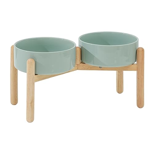 Havniva Keramischer Hundenapf 21 cm mit Ständer für Hunde großer Rassen, Futter- und Wassernapf (Doppelnapf mit Ständer - Hellgrün) von Havniva