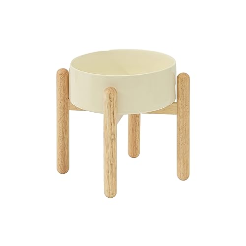 Havniva Keramischer Hundenapf 21 cm mit Ständer für Hunde großer Rassen, Futter- und Wassernapf (Einzelnapf mit Ständer - Beige) von Havniva
