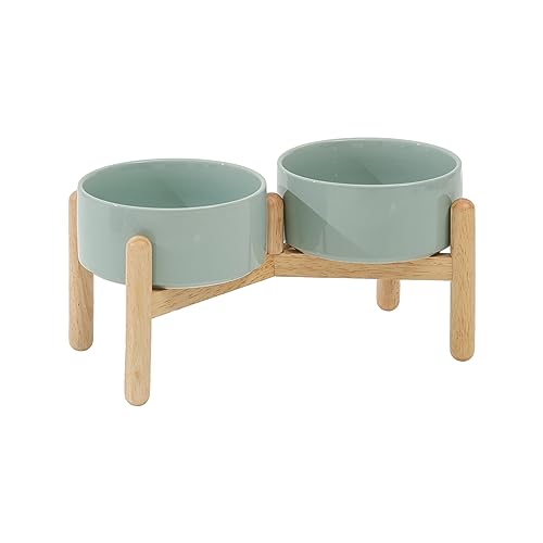 Havniva Keramischer Hundenapf 15,5 cm mit Standfuß für kleine und mittelgroße Hunderassen, Futter- und Wassernapf (Doppelnapf mit Standfuß - Hellgrün, 850 ml) von Havniva