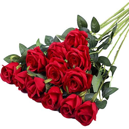 Hawesome 12pcs künstliche Rosen Seidenrosen Kunstblumen 6 Blüten & 6 Knospen Blumenstrauß Dekoration Hochzeit Wohnzimmer Party Blumenarrangement Cafe dekorative Blumen rot weiß rosa violett von Hawesome