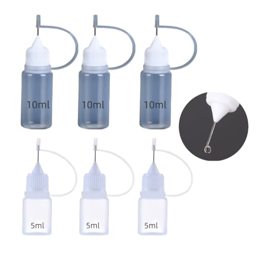 Hawfund Set mit Nadeldüsen, 6 kleine Plastikflaschen zum Befüllen (5ml/10ml) – Spritzflasche mit feiner Spitze für Kleber, Farbe, Modellbau & Bastelbedarf​ von Hawfund