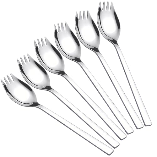 6 Stück Edelstahl Spork Göffel, Lang Salatlöffel 2 In 1 Abendessen Gabel Suppenlöffel Salatgabel Nudellöffel, 190 mm lang, 35 mm breit, spülmaschinengeeignet für Kuchen, Pizza, Gebäck und Buffet von Hawpasy