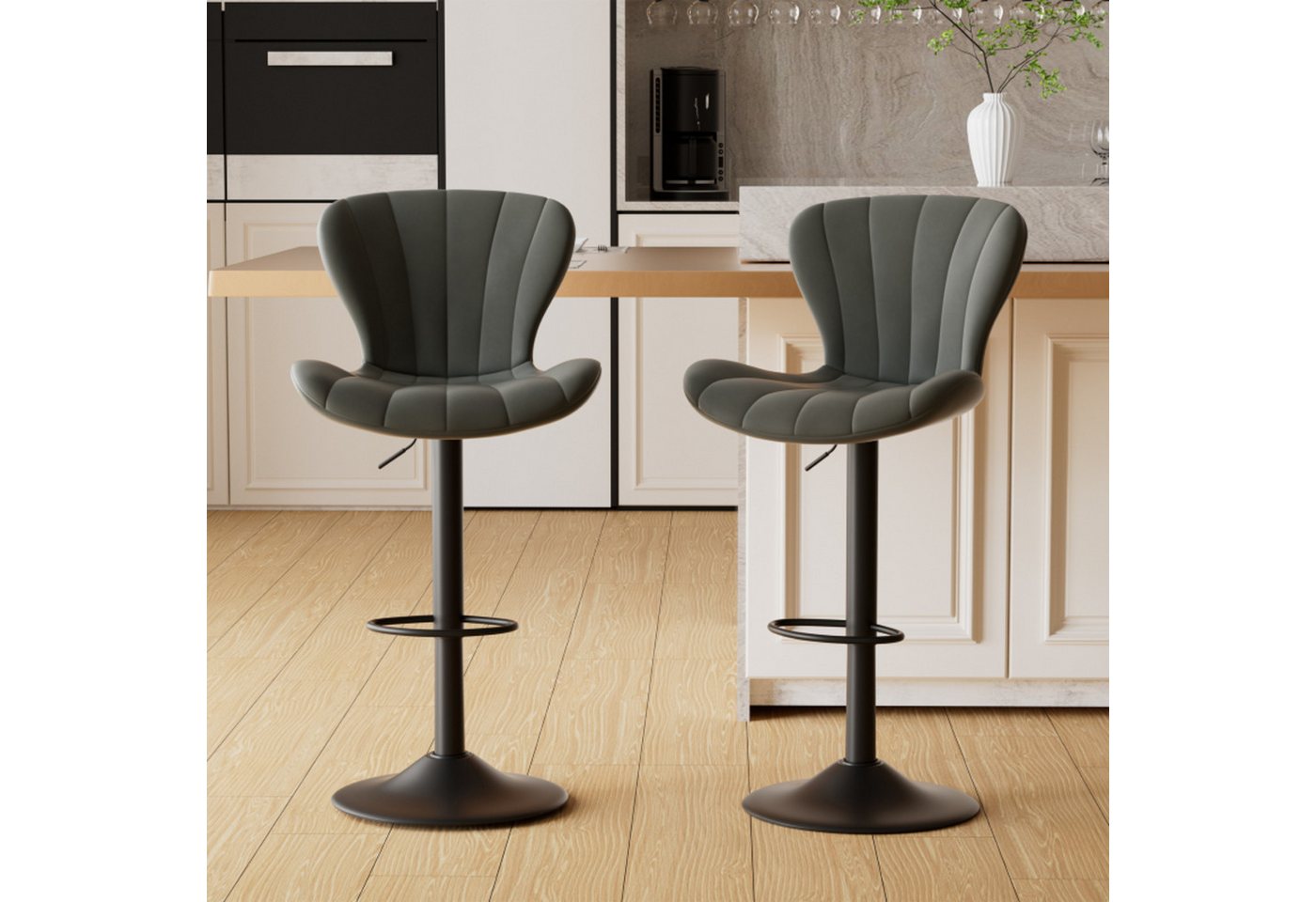 HawthyHome Barhocker 2er Set, Barstühle Drehstühle Küchenstühle mit Fußstütze, PU-Leder (2 St), Drehbar, Höhenverstellbar von HawthyHome