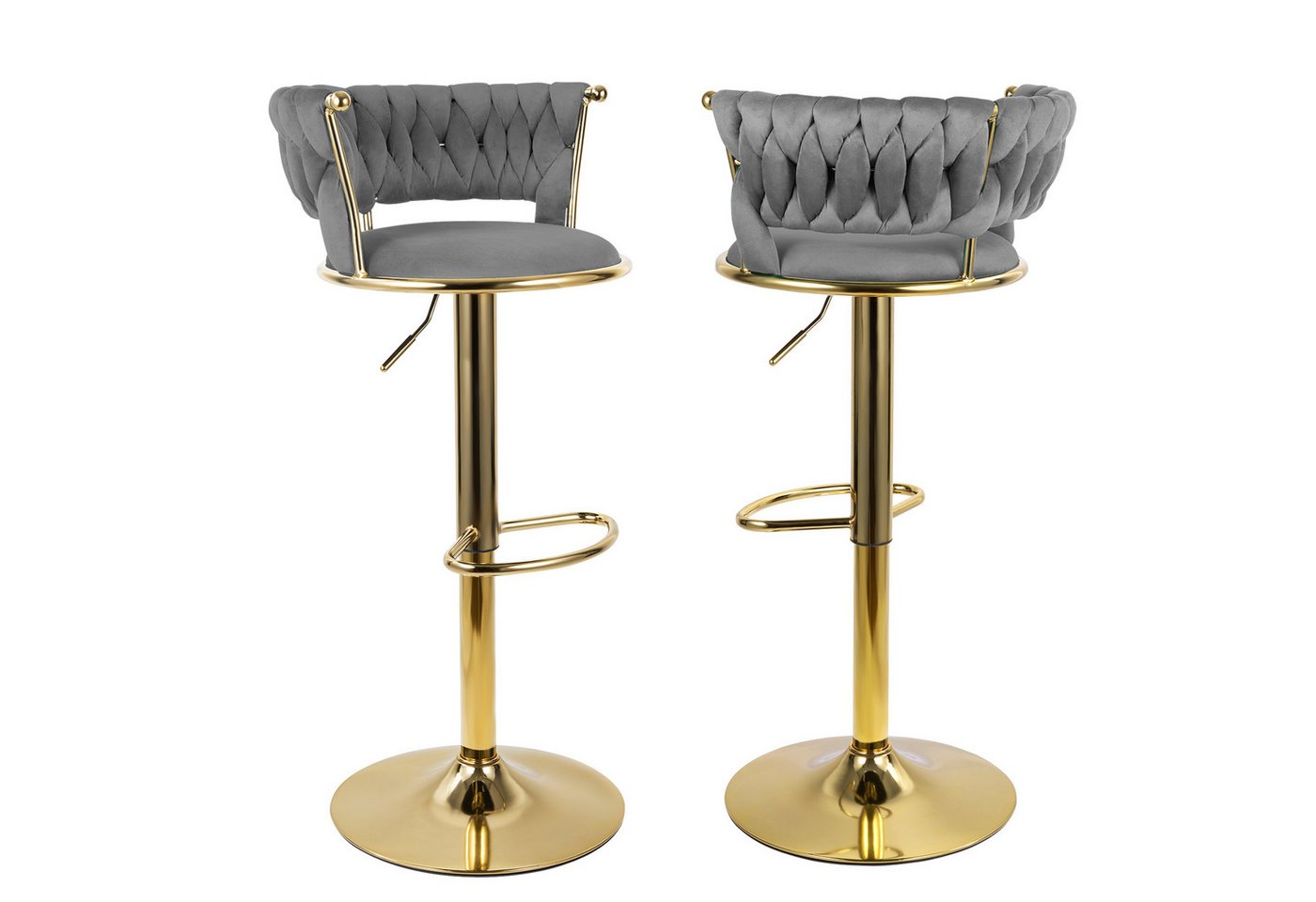 HawthyHome Barhocker Barstuhl mit Rückenlehne und Fußstütze höhenverstellbar drehbar (2 St), mit goldener Metallbasis, Dunkelgrau von HawthyHome