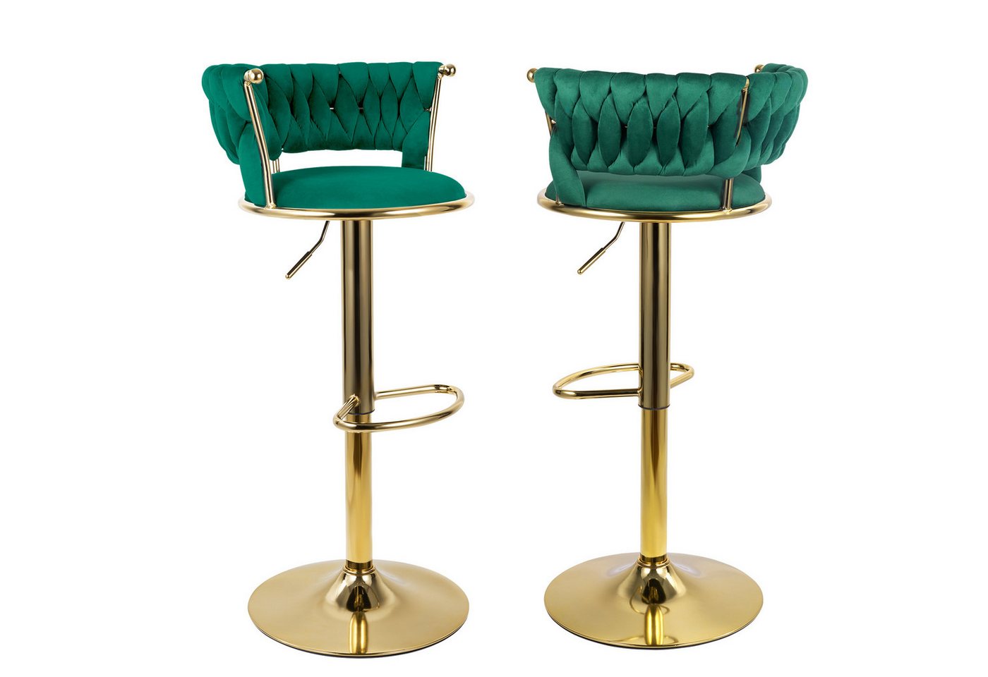 HawthyHome Barhocker Barstuhl mit Rückenlehne und Fußstütze höhenverstellbar drehbar (2 St), mit goldener Metallbasis, Grün von HawthyHome