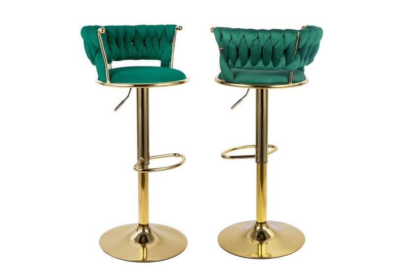 HawthyHome Barhocker Barstuhl mit Rückenlehne und Fußstütze höhenverstellbar drehbar (2 St), mit goldener Metallbasis, Grün von HawthyHome