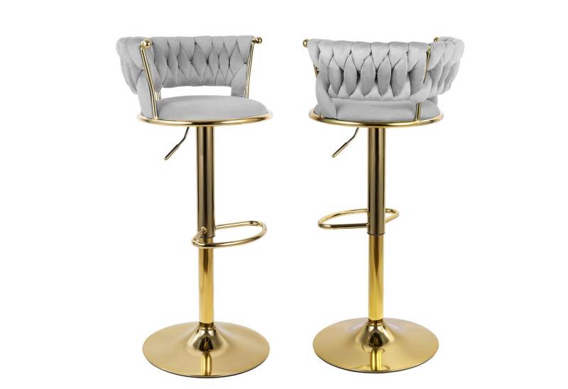 HawthyHome Barhocker Barstuhl mit Rückenlehne und Fußstütze höhenverstellbar drehbar (2 St), mit goldener Metallbasis, Hellgrau von HawthyHome