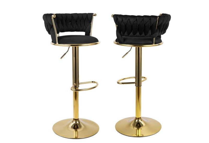 HawthyHome Barhocker Barstuhl mit Rückenlehne und Fußstütze höhenverstellbar drehbar (2 St), mit goldener Metallbasis, Schwarz von HawthyHome
