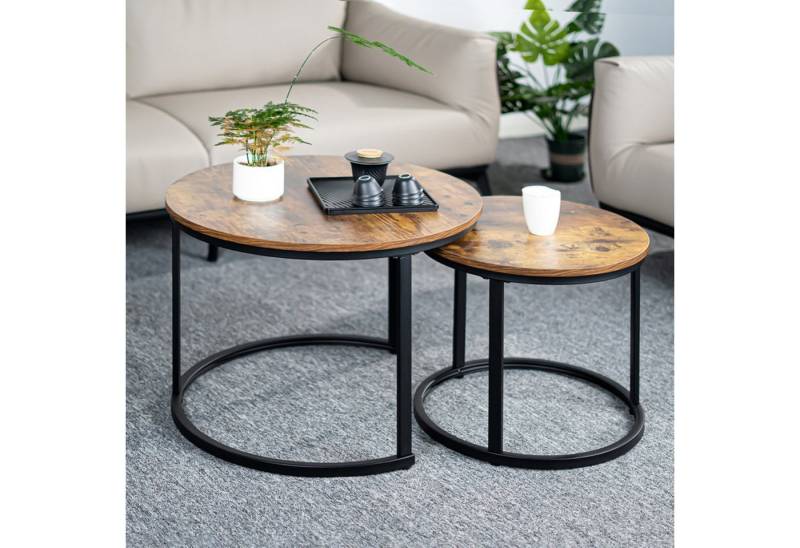 HawthyHome Couchtisch 2er-Set runde Beistelltische aus Holz & Metall (2-St), Moderne Kaffeetische für Wohnzimmer Schlafzimmer von HawthyHome