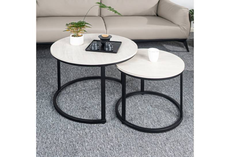 HawthyHome Couchtisch 2er-Set runde Beistelltische aus Holz & Metall (2-St), Moderne Kaffeetische für Wohnzimmer Schlafzimmer von HawthyHome
