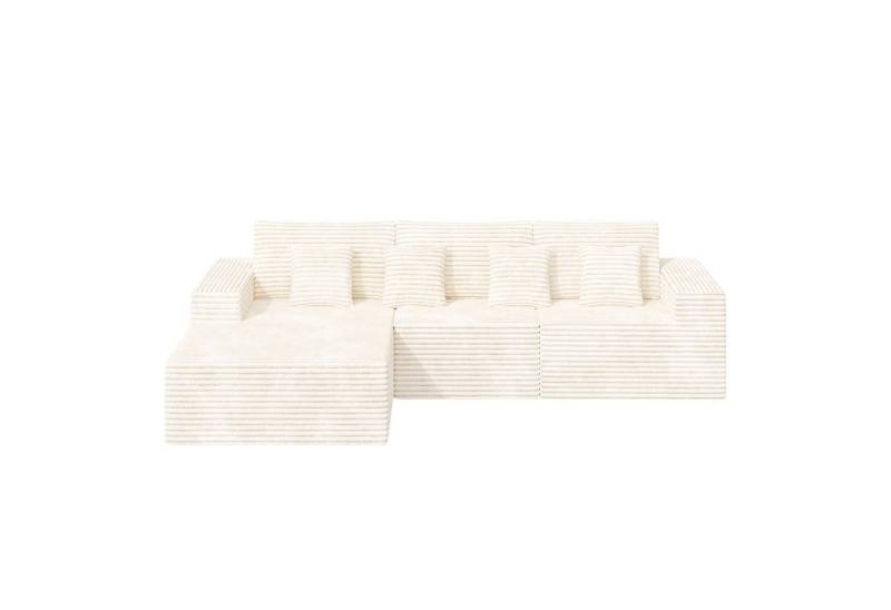 HawthyHome Ecksofa mit Schlaffunktion, Liegesessel, 3 Rückenlehnen & 4 Kissen, Modulares Ecksofa L-Form Cordstoff, frei kombinierbar von HawthyHome