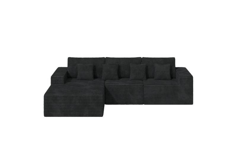 HawthyHome Ecksofa mit Schlaffunktion, Liegesessel, 3 Rückenlehnen & 4 Kissen, Modulares Ecksofa L-Form Cordstoff, frei kombinierbar von HawthyHome