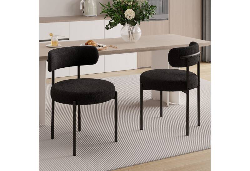 HawthyHome Esszimmerstuhl Teddy Stoff Runde Boucle Stühle Polsterstuhl mit Metallgestell (2 St), 2er Set von HawthyHome