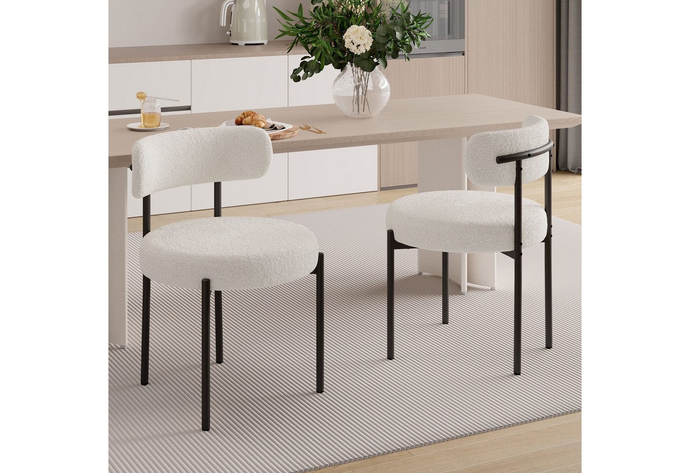 HawthyHome Esszimmerstuhl Teddy Stoff Runde Boucle Stühle Polsterstuhl mit Metallgestell (2 St), 2er Set von HawthyHome
