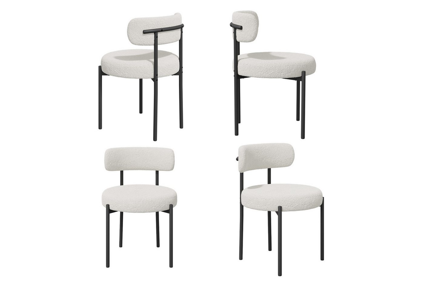 HawthyHome Esszimmerstuhl Teddy Stoff Runde Boucle Stühle Polsterstuhl mit Metallgestell (4 St), 4er Set von HawthyHome