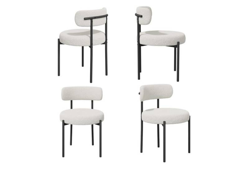 HawthyHome Esszimmerstuhl Teddy Stoff Runde Boucle Stühle Polsterstuhl mit Metallgestell (4 St), 4er Set von HawthyHome