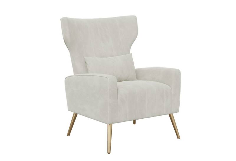 HawthyHome Ohrensessel mit Samtbezug Moderner Loungesessel– Hohe Rückenlehne, Zierkissen, goldfarbene Metallfüße von HawthyHome