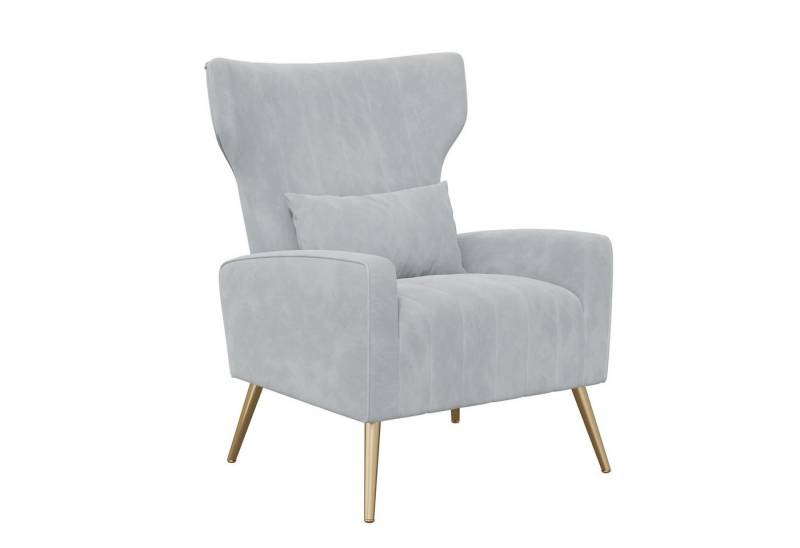 HawthyHome Ohrensessel mit Samtbezug Moderner Loungesessel– Hohe Rückenlehne, Zierkissen, goldfarbene Metallfüße von HawthyHome
