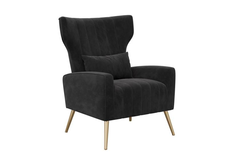 HawthyHome Ohrensessel mit Samtbezug Moderner Loungesessel– Hohe Rückenlehne, Zierkissen, goldfarbene Metallfüße von HawthyHome