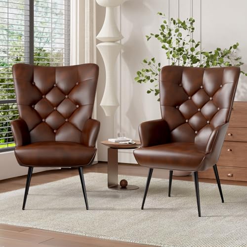 Hawthyhome 2er-Set eleganter Sessel polsterstuhl Ohnzimmer Sessel Schminktisch Stuhl mit Metall Beinen fürs Wohnzimmer/Schlafzimmer Bis 150 KG belastbar Braun von Hawthyhome