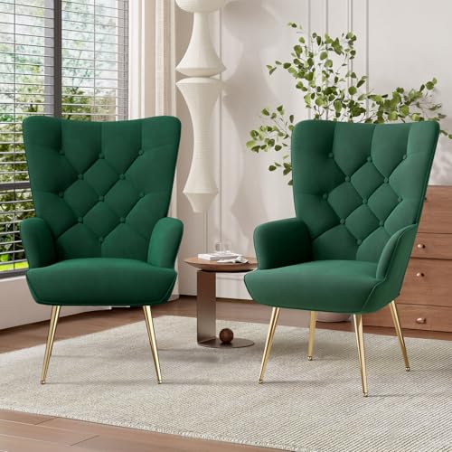 Hawthyhome 2er-Set eleganter Sessel polsterstuhl Ohnzimmer Sessel Schminktisch Stuhl mit Metall Beinen fürs Wohnzimmer/Schlafzimmer Bis 150 KG belastbar Grün von Hawthyhome