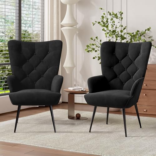 Hawthyhome 2er-Set eleganter Sessel polsterstuhl Ohnzimmer Sessel Schminktisch Stuhl mit Metall Beinen fürs Wohnzimmer/Schlafzimmer Bis 150 KG belastbar Schwarz von Hawthyhome