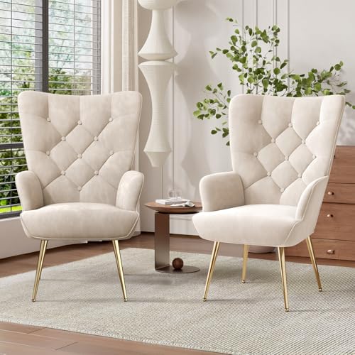 Hawthyhome 2er-Set eleganter Sessel polsterstuhl Ohnzimmer Sessel Schminktisch Stuhl mit Metall Beinen fürs Wohnzimmer/Schlafzimmer Bis 150 KG belastbar von Hawthyhome