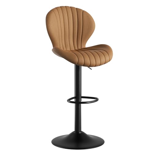 Hawthyhome Barhocker 1er Set |Barhocker Höhenverstellbar mit lehne •Hocker aus Fabric•Küchenstühle mit Fußstütze •Barstühle Drehstühle •360°Drehbar Einfache Montage •Braun von Hawthyhome