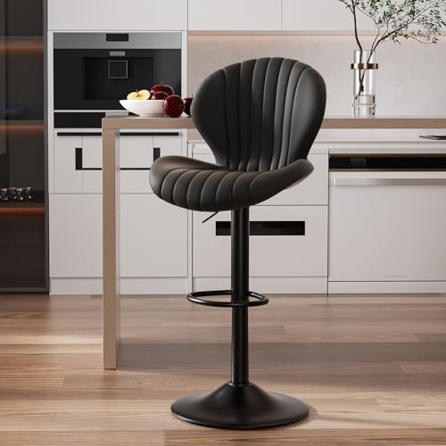 Hawthyhome Barhocker 1er Set |Barhocker Höhenverstellbar mit lehne •Hocker aus Fabric•Küchenstühle mit Fußstütze •Barstühle Drehstühle •360°Drehbar Einfache Montage •Schwarz von Hawthyhome
