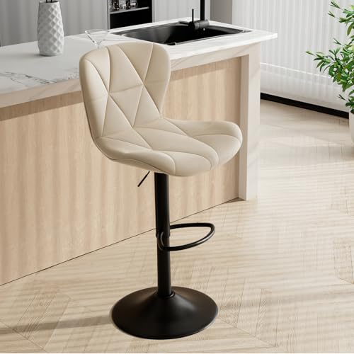 Hawthyhome Barhocker 1er Set |Barstuhl Höhenverstellbar mit Rückenlehne, Höhenverstellbar, 360° Drehbar, Kunstleder, für Esszimmer Heimbar Kücheninsel, Khaki von Hawthyhome