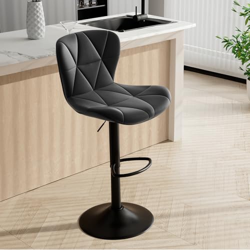 Hawthyhome Barhocker 1er Set |Barstuhl Höhenverstellbar mit Rückenlehne, Höhenverstellbar, 360° Drehbar, Kunstleder, für Esszimmer Heimbar Kücheninsel, Schwarz von Hawthyhome