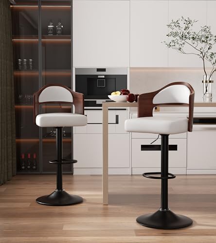 Hawthyhome Barhocker 2er Set, Barstuhl Tresenhocker Bistrohocker, 360° Drehstuhl, Küchenstühle mit Rückenlehne und Fußstütze, für Lobby Tresen Küche Hausbar, verchromter Stahl Weiß von Hawthyhome