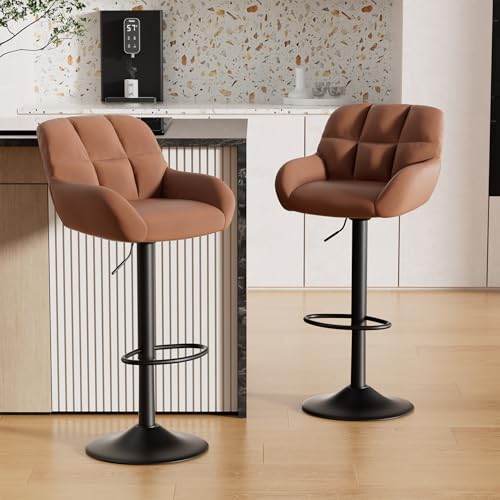 Hawthyhome Barhocker 2er Set Barstühle Höhenverstellbar mit Armlehne&Rückenlehne 360° Drehstuhl PU-Leder Küchenstühle mit Fußstütze für die Küche/Wohnzimmer/Bar/Esszimmer Braun von Hawthyhome