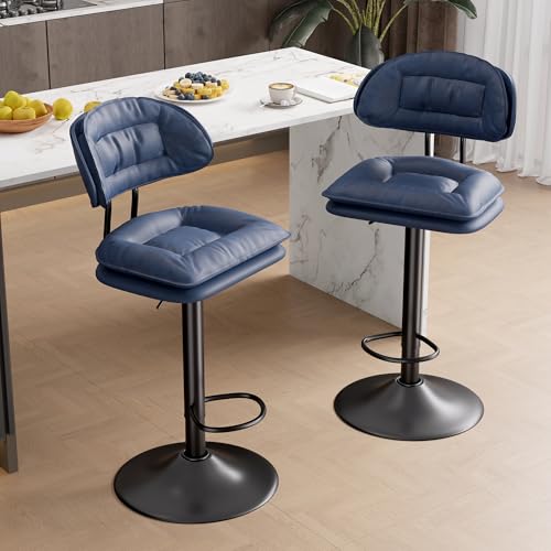 Hawthyhome Barhocker 2er Set, Ergonomische Gepolsterte Barhocker mit Rückenlehne, Relaxsessel -liegen, für Esszimmer Heimbar Kücheninsel, 2 x Hocker Blau von Hawthyhome