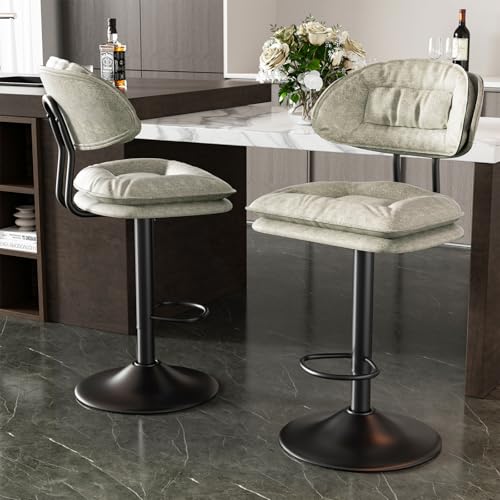 Hawthyhome Barhocker 2er Set, Ergonomische Gepolsterte Barhocker mit Rückenlehne, Verstellbare Doppellagige Barstuhl, für Esszimmer Heimbar Kücheninsel, 2 x Hocker (Beige) von Hawthyhome